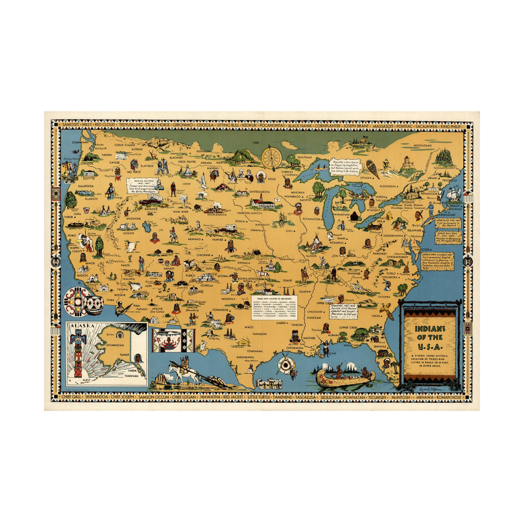 1944 Usa Native American Tribes Map: Unframed Historical Poster | Map Of Usa Native American Tribes
