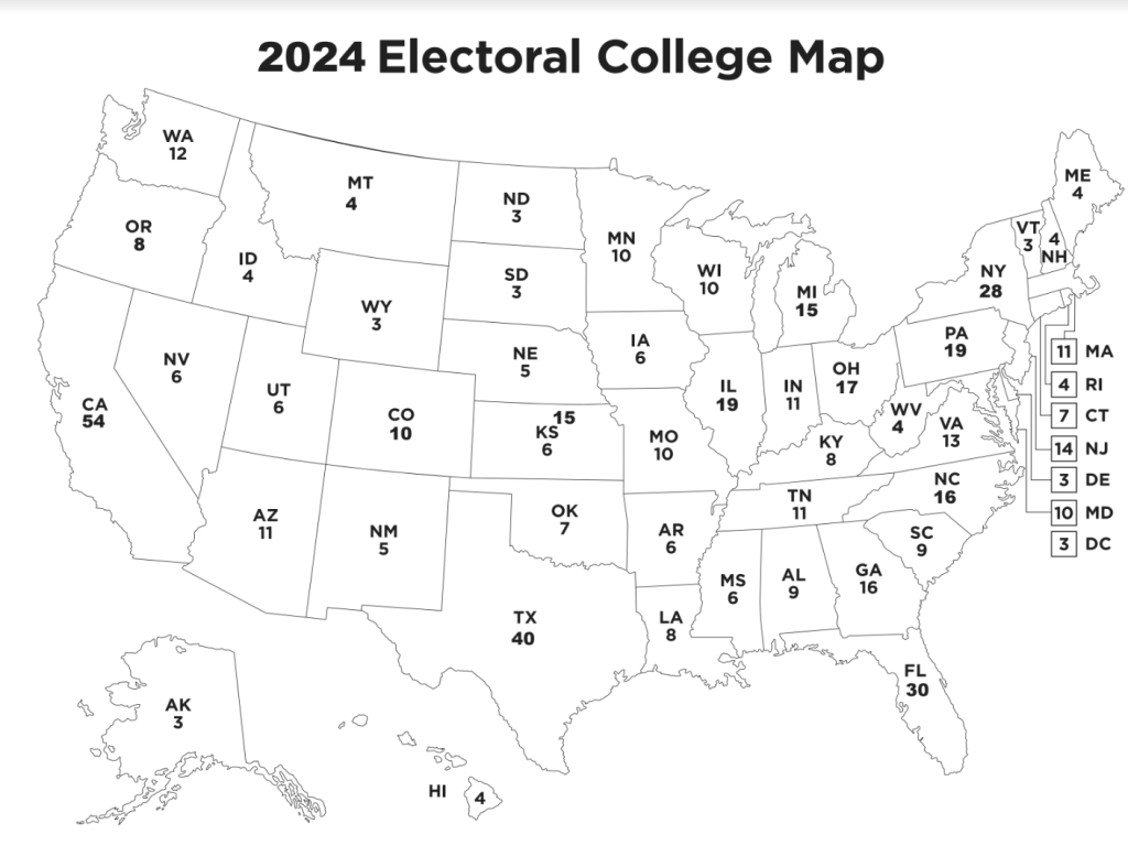2024 Free Printable Electoral College Map - Classy Mommy | Blank Map of USA Names Electoral Votes Printable