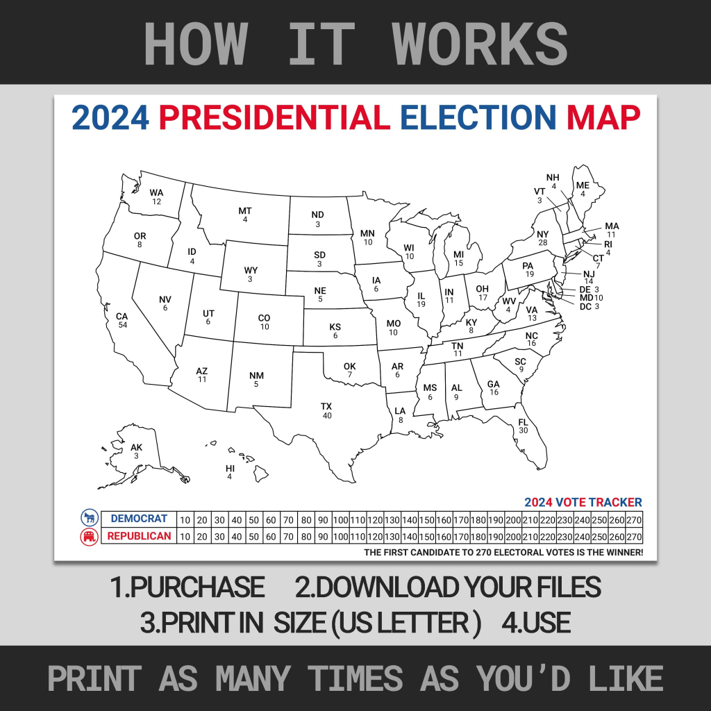 2024 Presidential Election Map | Electoral College Map For | Blank Map of USA Names Electoral Votes Printable 2024