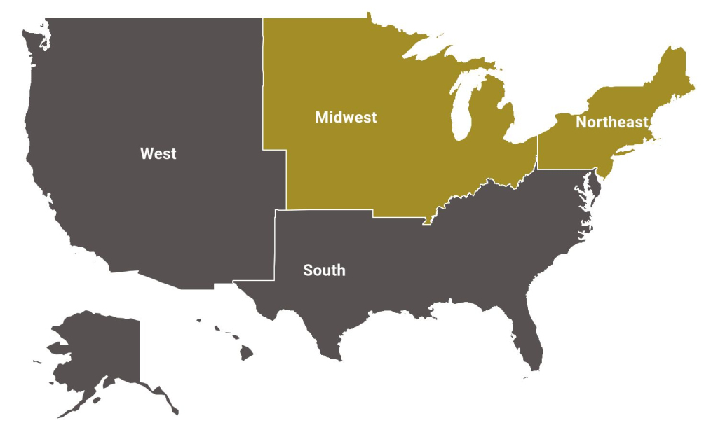 5 Us Regions Map And Facts | Mappr | Map Of 5 Regions Of Usa