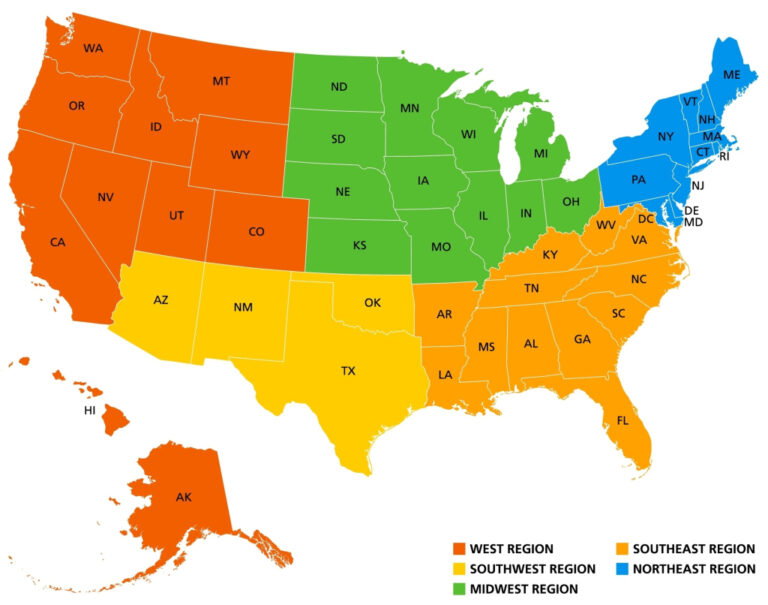 Map Of USA Divided Into Regions - Printable US Maps