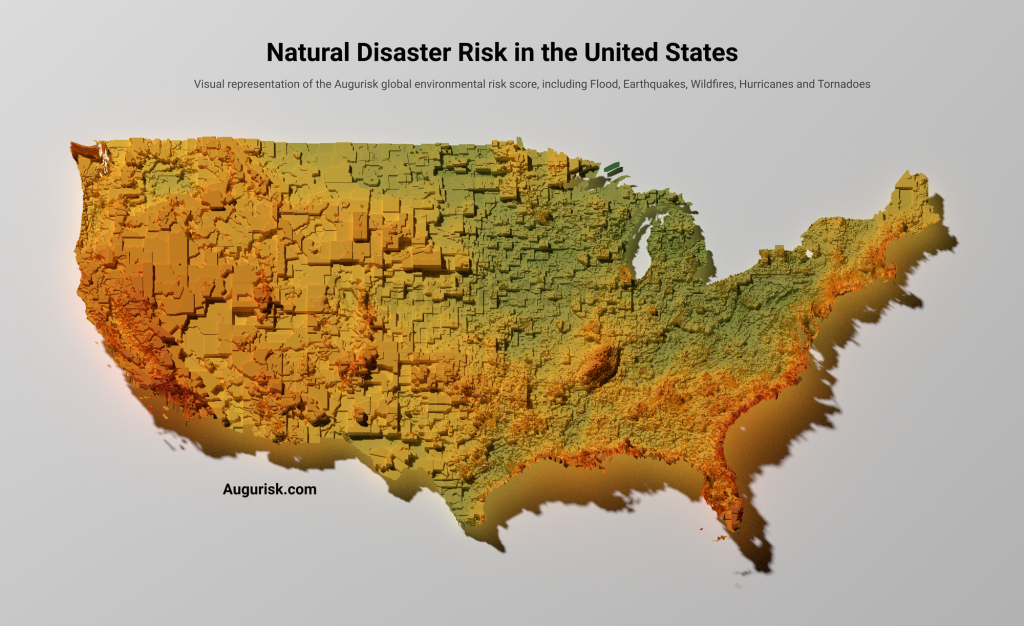 A 3D Density Map Of Environmental Risks In The U.s. | Natural Disaster Map Of Usa