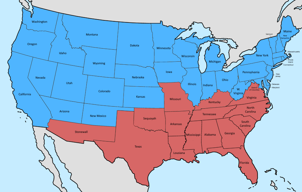 A Map Of The United States And Confederate States After The Civil | Map Of Usa During Civil War