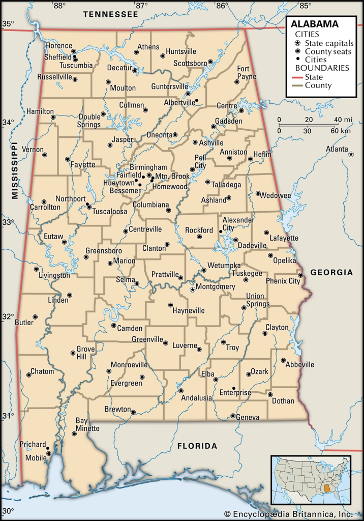 Alabama | Flag, Facts, Maps, Capital, Cities, &amp;amp; Attractions | Map Of Alabama Usa With Cities
