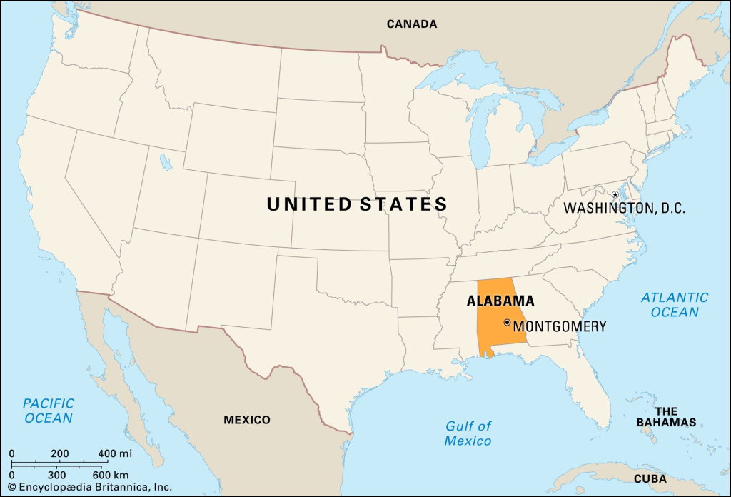 Alabama | Flag, Facts, Maps, Capital, Cities, &amp;amp; Attractions | Map of USA Showing Alabama