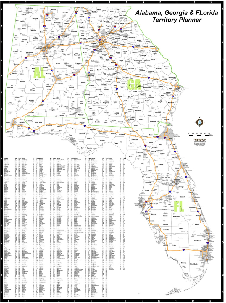 Alabama, Georgia And Florida Territory Planner Wall Mapmapshop | Map of Georgia USA and Florida