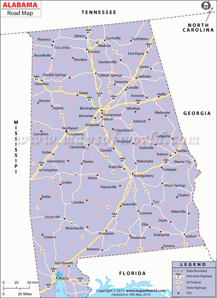 Alabama Road Map | Alabama Interstate Map | Road Map Of Alabama Usa