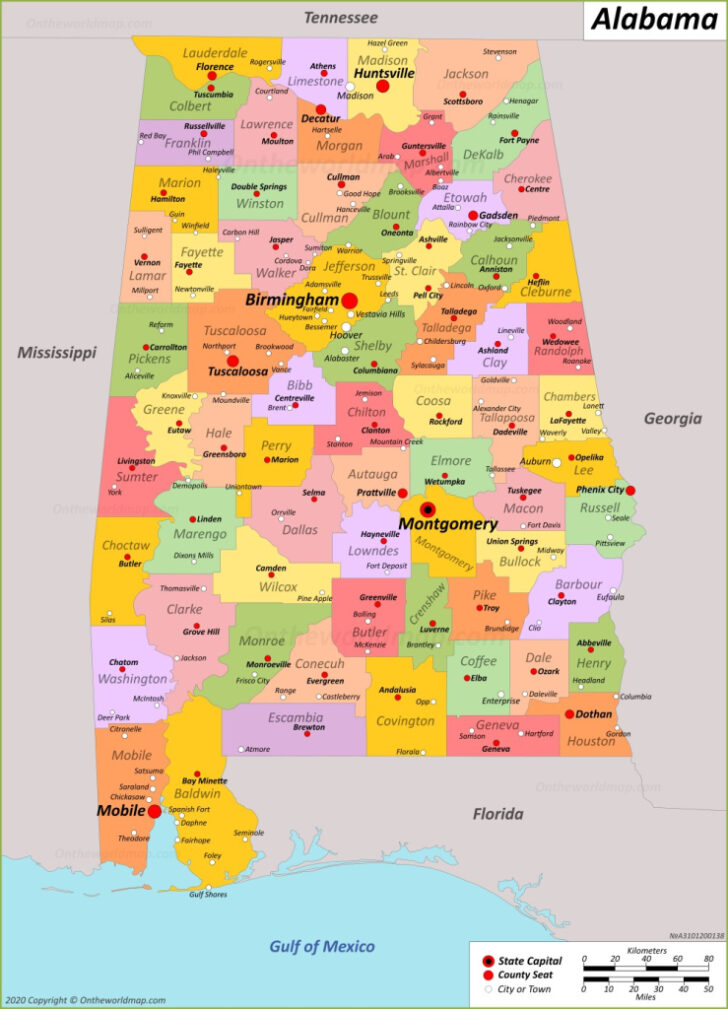 Map of Alabama USA with Cities