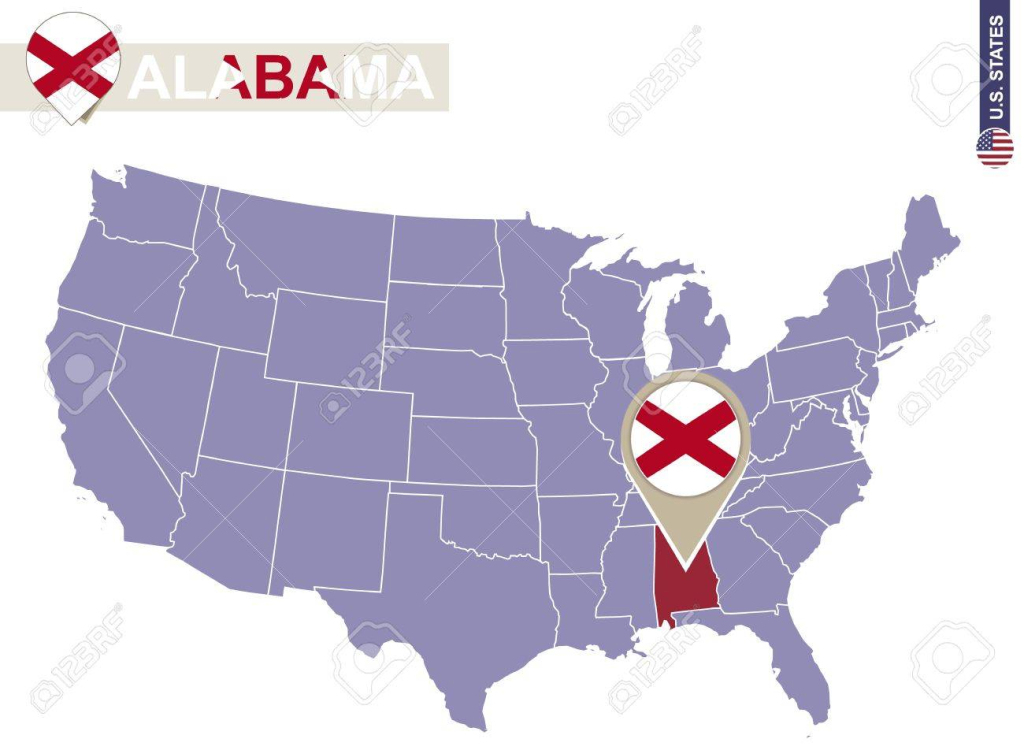 Alabama State On Usa Map. Alabama Flag And Map. Us States. Royalty | Map Of Usa Showing Alabama