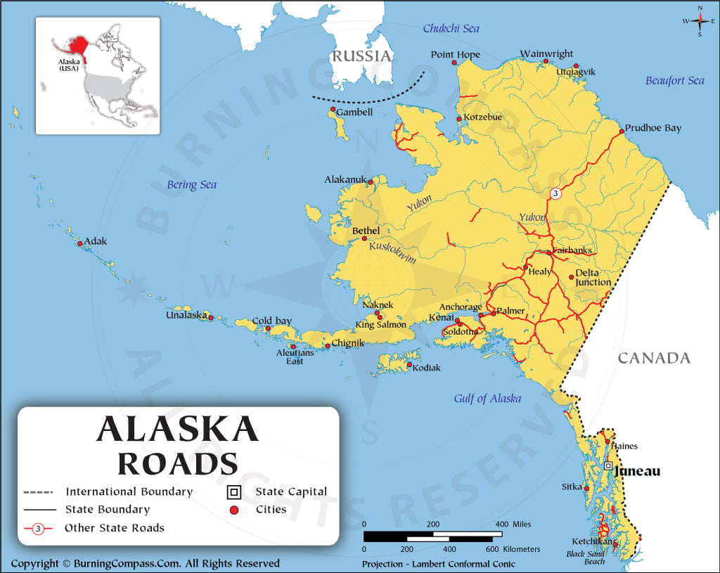 Alaska Road Map With Interstate Highways And Us Highways | Road Map Of Alaska Usa