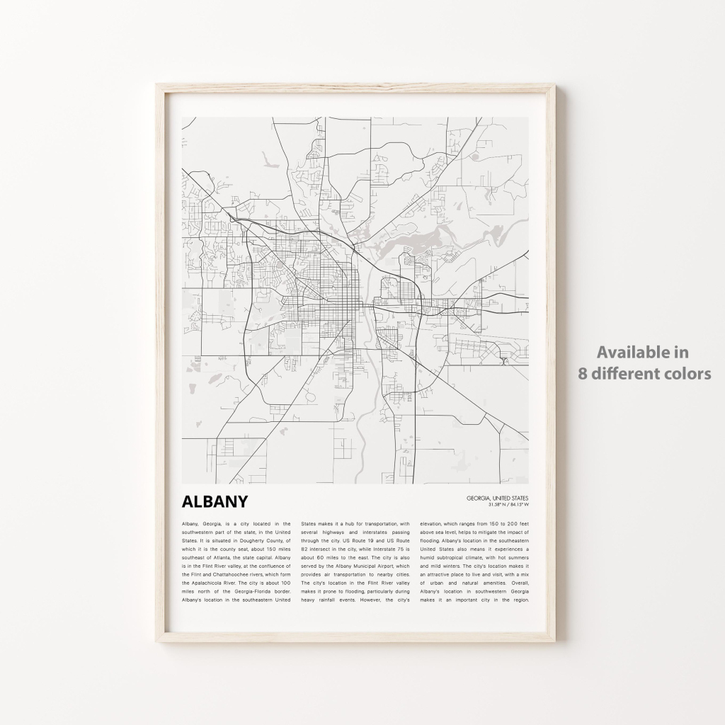 Albany Map Print, Albany Travel Map, Albany Wall Decor Art, Albany | Map of Albany Georgia USA
