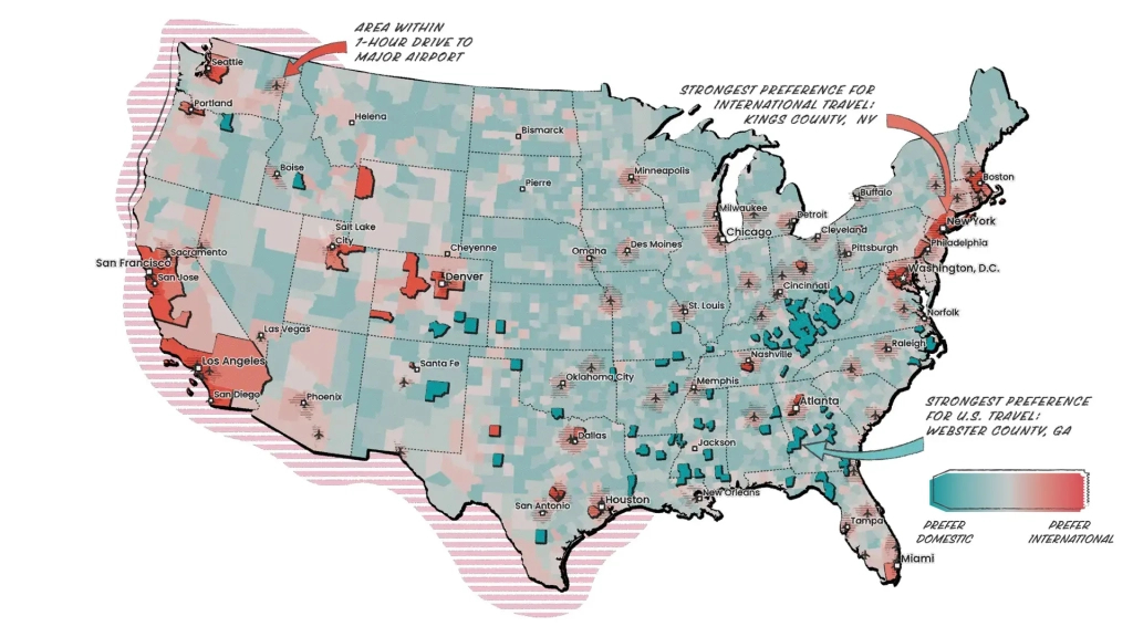 American Travel Map Shows Spending And Preferences On Travel | Map of USA Vacation Spots