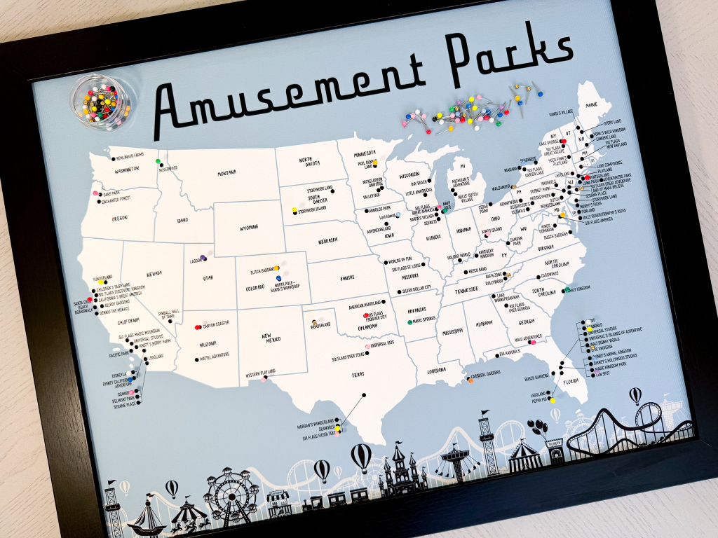 Amusement Park Push Pin Map: Usa Theme Park Travel Tracker - Etsy | Map Of Amusement Parks Usa