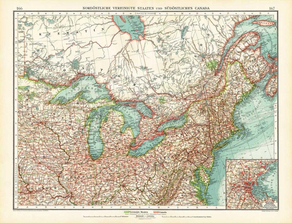 Antique Map-North East America-Usa-United States-Canada-Boston | Map Of North Eastern Usa And Canada