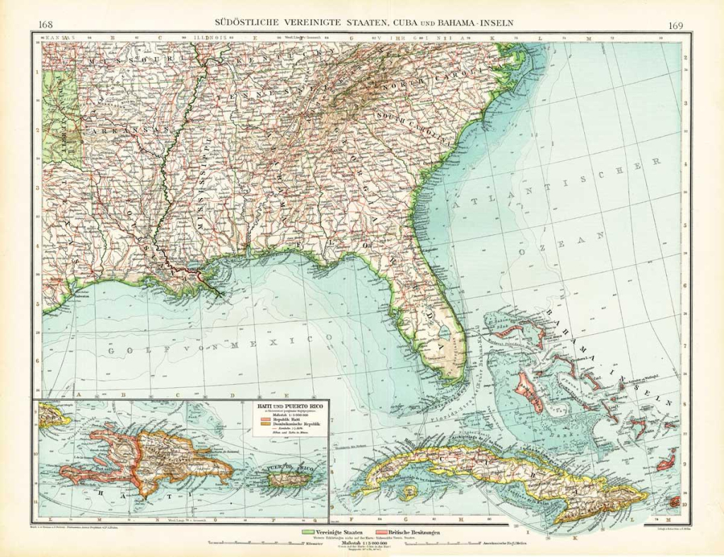 Antique Map-South East America-Usa-United | Map Of Usa And Cuba