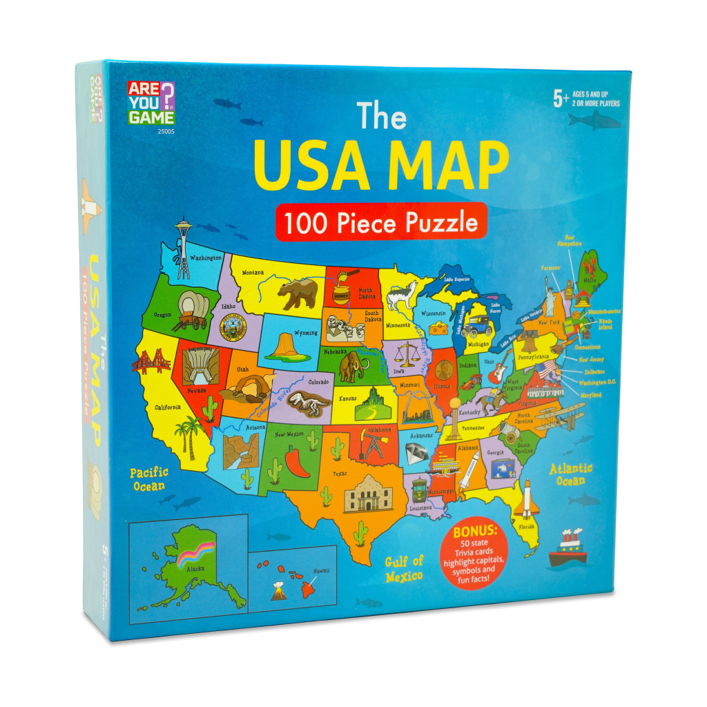 Areyougame Usa Map Puzzle And Trivia Game Set For Kids - 100 | Map of USA Puzzle Game