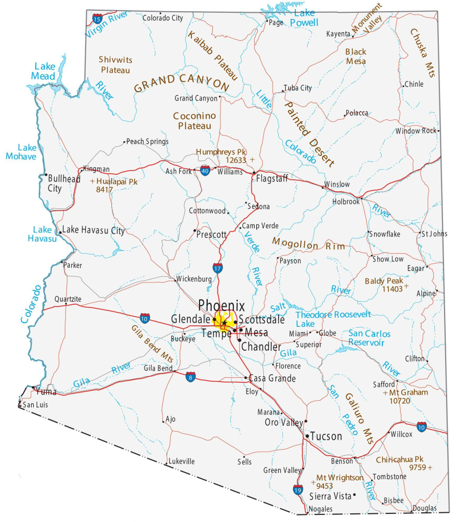 Arizona Map - Cities And Roads - Gis Geography | Detailed Map Of Arizona Usa