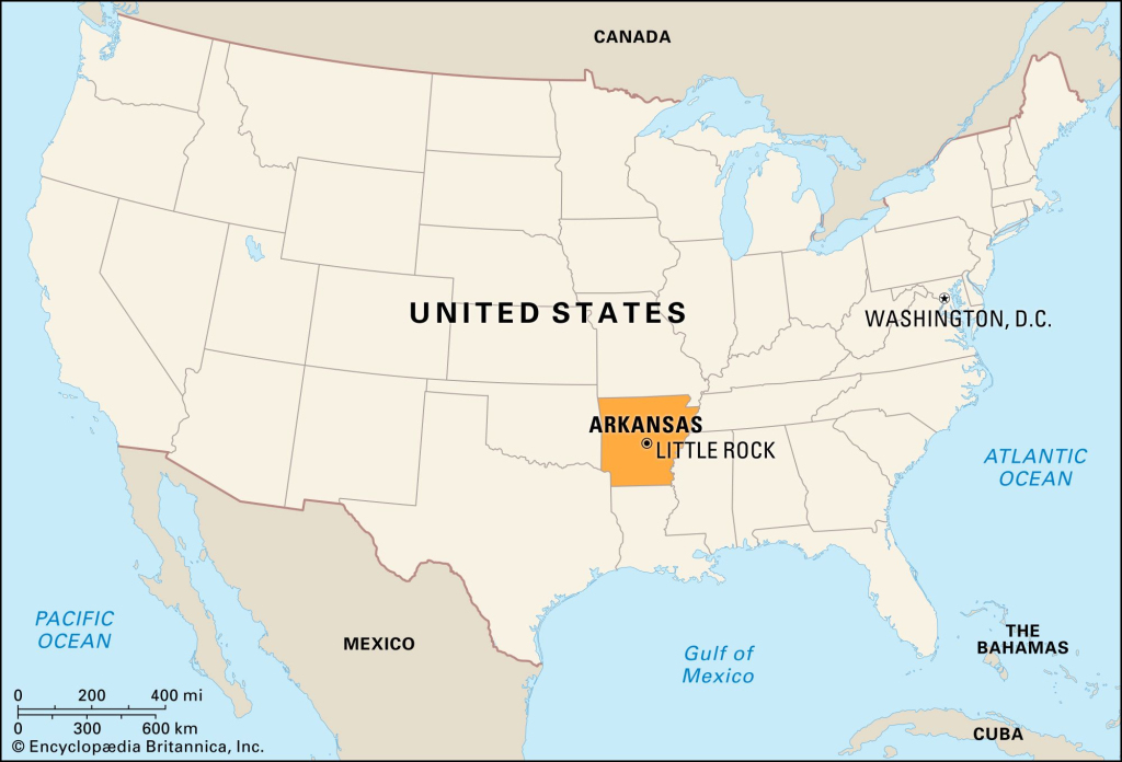 Arkansas | Flag, Facts, Maps, Capital, Cities, &amp;amp; Attractions | Arkansas on Map of USA