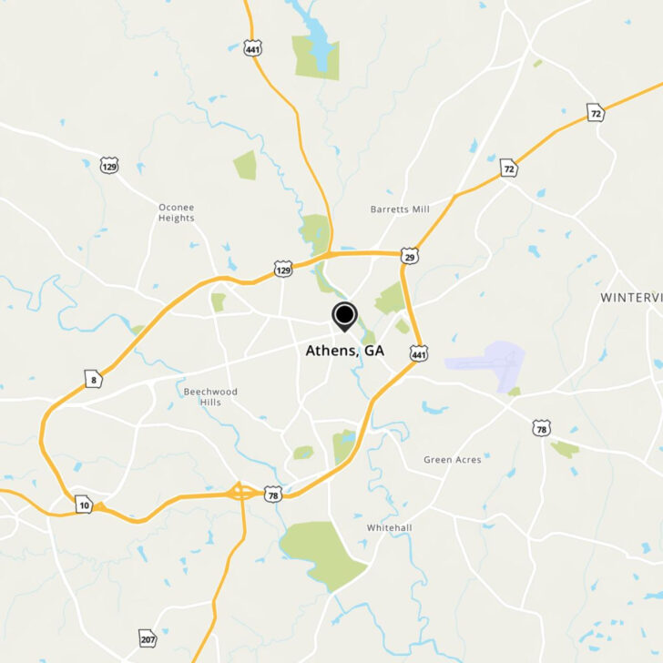 Map of Athens Georgia USA