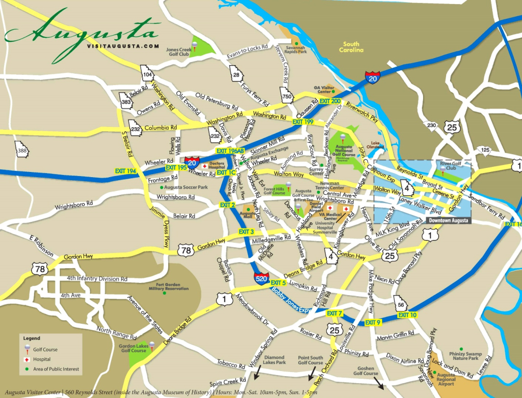 Augusta (Georgia) Area Road Map - Ontheworldmap | Map of Augusta Georgia USA
