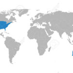 Australien, Politische Karte Der Usa Blau Hervorgehoben | Map Of Usa And Australia