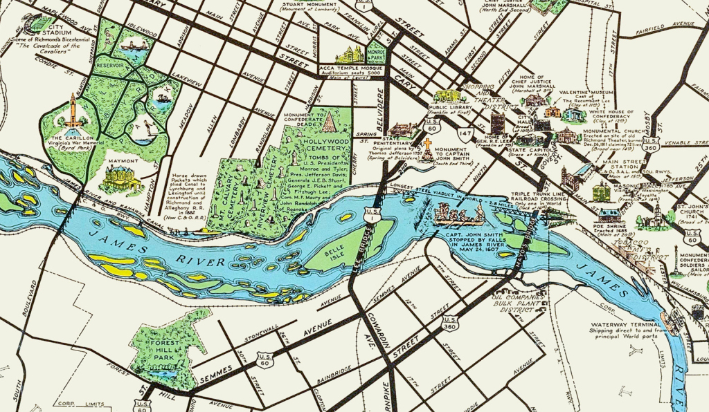 Beautifully Illustrated Pictorial Map Of Richmond, Va From 1937 | Map Of Richmond Virginia Usa