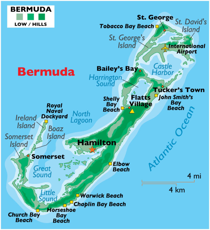 Map of Bermuda and USA