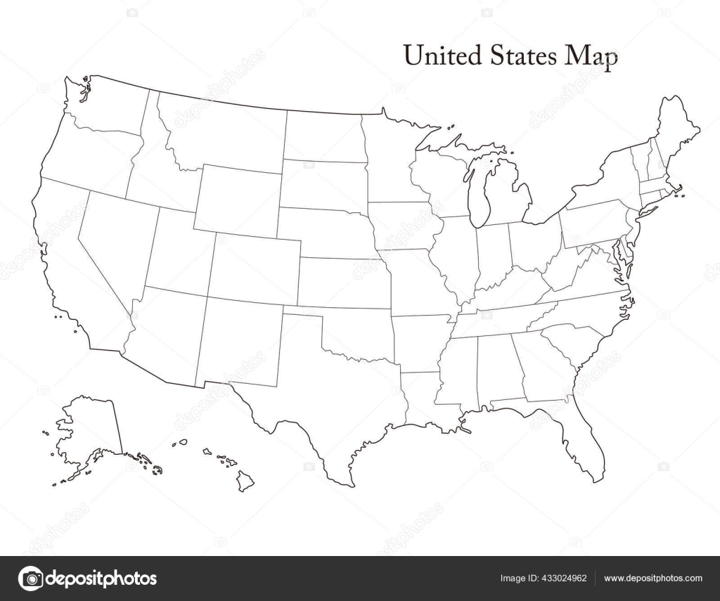 Black White Usa Karte Mit Staatsgrenzen Usa Karte Stock-Vektorbild | Map Of Usa With State Borders