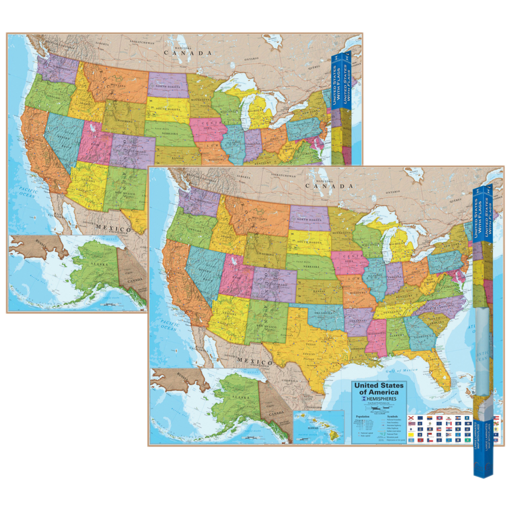 Blue Ocean Series Usa Laminated Wall Map, 38&amp;quot; X 48&amp;quot;, Pack Of 2 | Map of the USA and Oceans