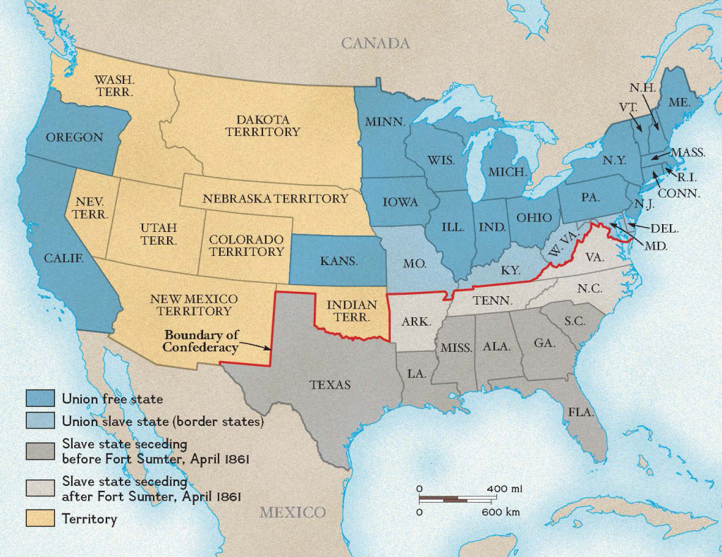 Boundary Between The United States And The Confederacy | Map Of Usa In Civil War