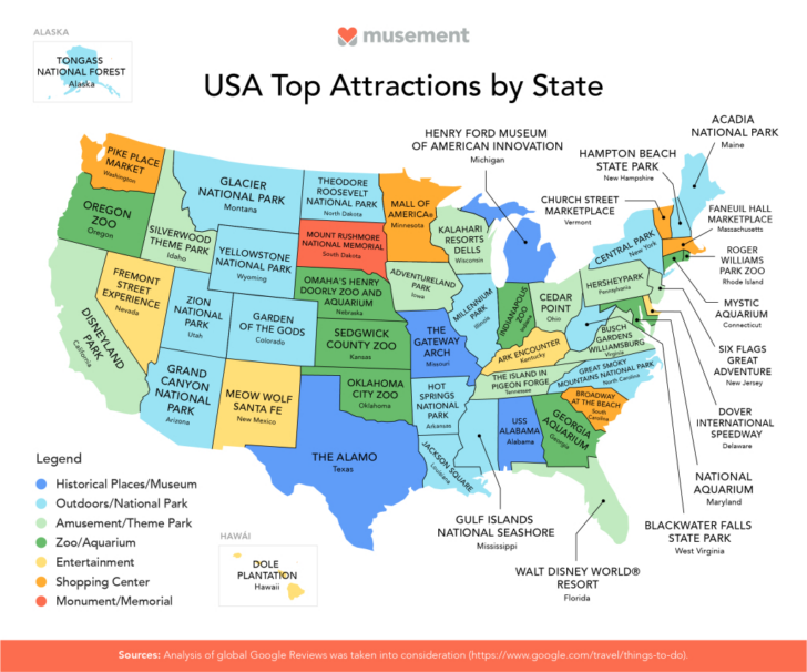 Map of USA Vacation Spots
