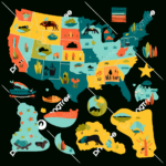 Bundesstaaten Clipart Die Karte Der Vereinigten Staaten Mit Tieren | Map Of Usa Clip Art