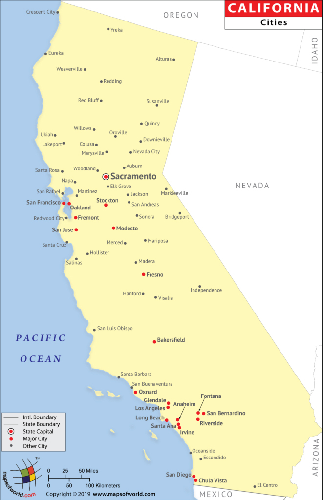 California Map With Cities | Map Of California Cities | Map Of Cities In California Usa