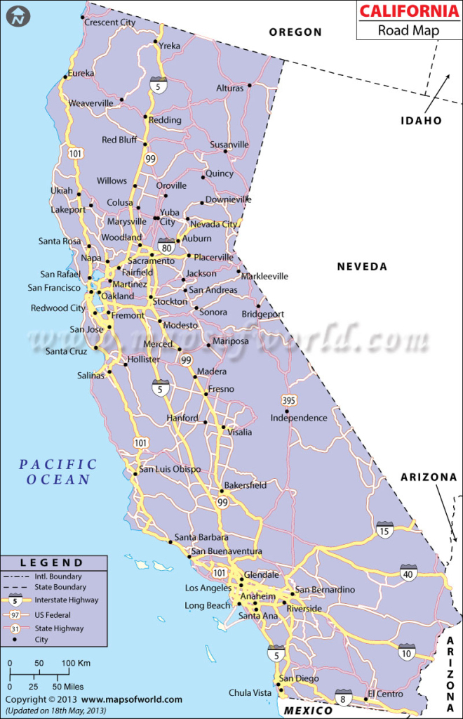 California Road Map | Mapsofworld | Road Map of California USA