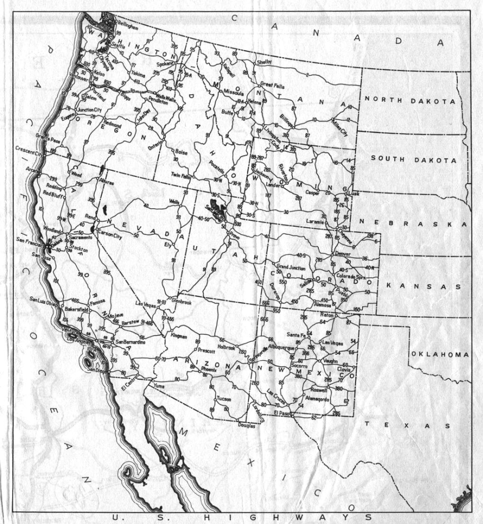 California Road Signs And Sights Gallery: Section Of 1936 Official | Highway Map Of Western Usa