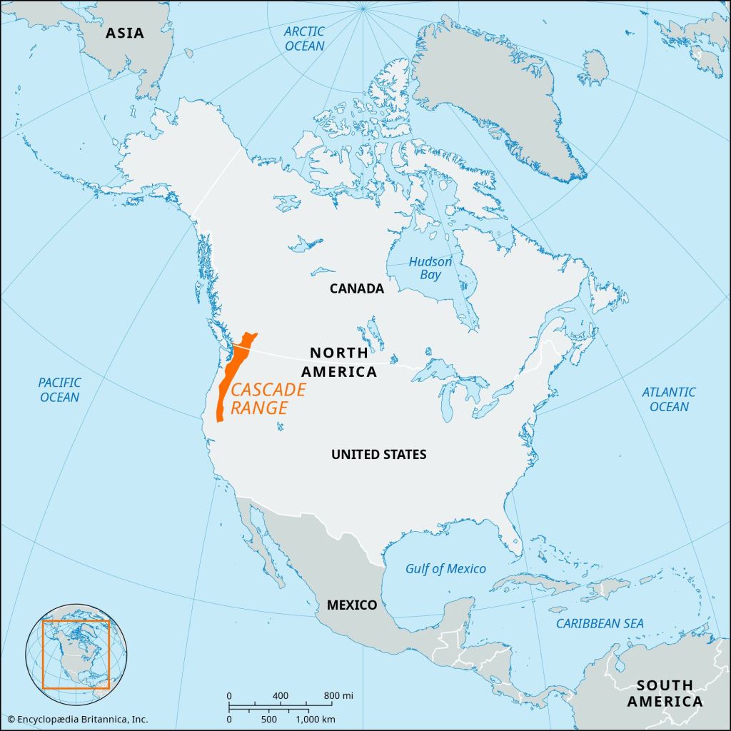 Cascade Range | Pacific Northwest, Volcanic, Wilderness | Britannica | Cascade Mountains on Map of USA