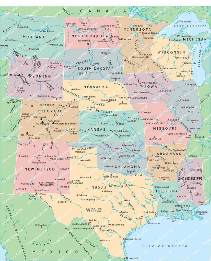 Central Us Map - Map Of Central Us (Northern America - Americas) | Map Of Central Usa With States And Cities