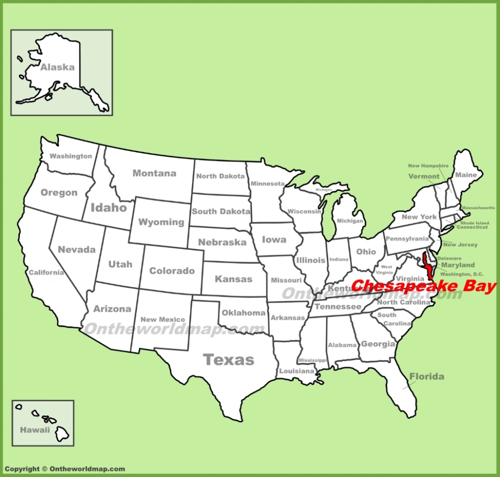 Chesapeake Bay Location On The U.s. Map - Ontheworldmap | Chesapeake Bay On Map Of Usa