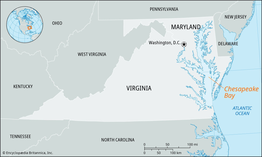 Chesapeake Bay | Maryland, Island, Map, Bridge, &amp;amp; Facts | Britannica | Chesapeake Bay on Map of USA