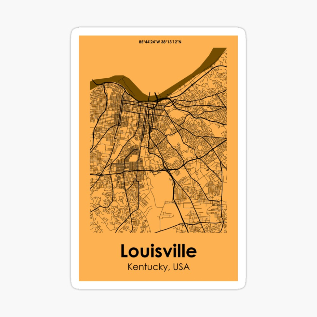 City Road Map Of Louisville, Kentucky, Usa &amp;quot; Poster For Sale | Louisville on Map of USA