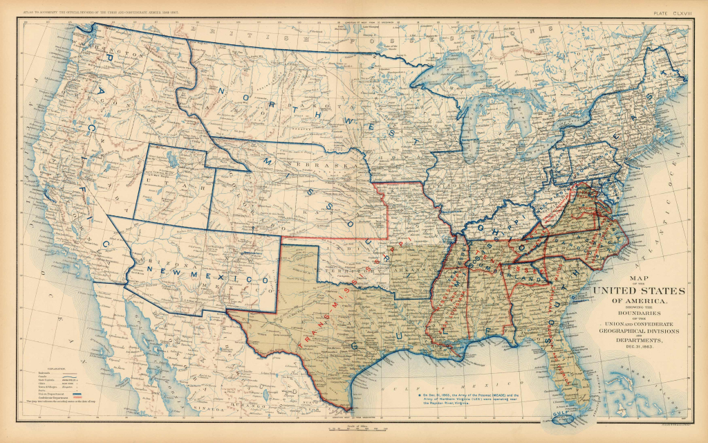 Civil War Atlas; Plate 168; Map Of The United States Of America | Map of USA in 1863
