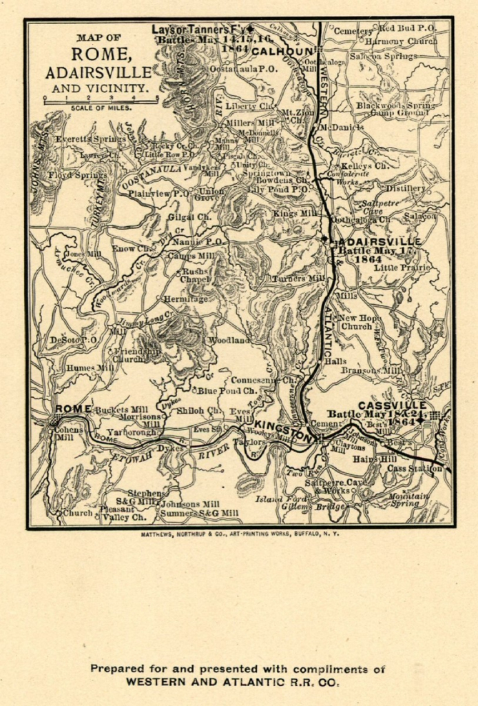 Civil War Map Rome Adairsville Georgia Vicinity Battles Northrup | Map Of Rome Georgia Usa