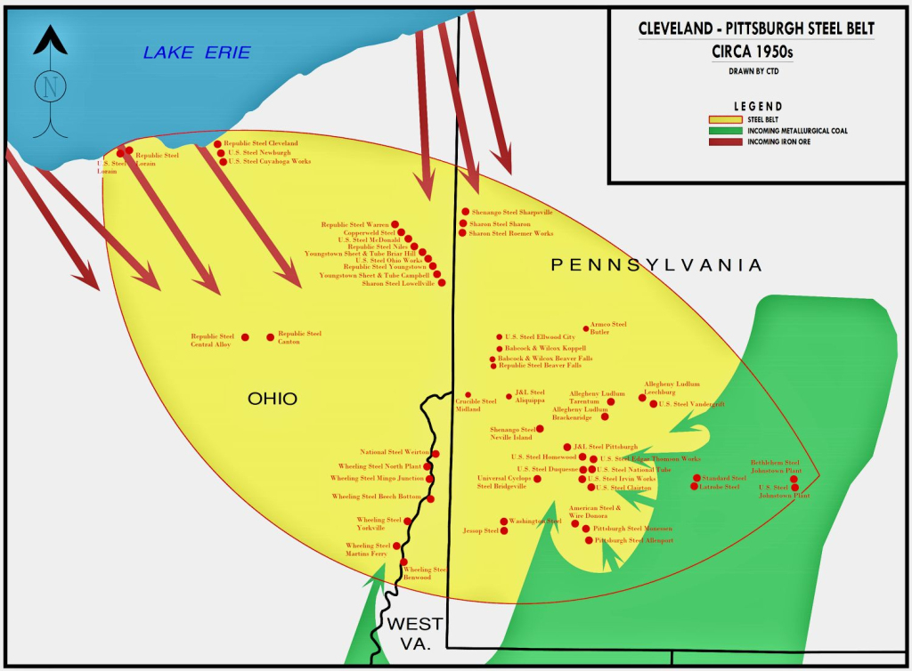 Cleveland-Pittsburgh Steel Map | Map Of Steel Mills In Usa