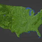 Contiguous Usa (Lower 48) Topographic Map With Hydrographic | 3D Topographic Map Of Usa