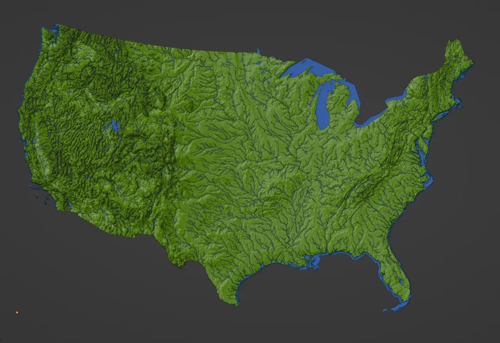 Contiguous Usa (Lower 48) Topographic Map With Hydrographic | 3D Topographic Map Of Usa