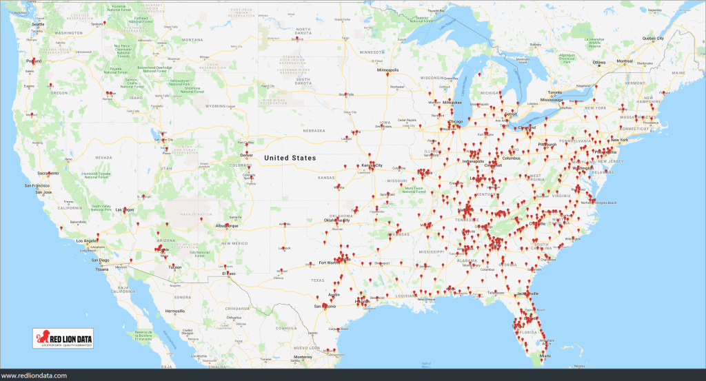 Cracker Barrel&amp;#039;S Old Country Store - Red Lion Data | Map of Cracker Barrel Locations in USA