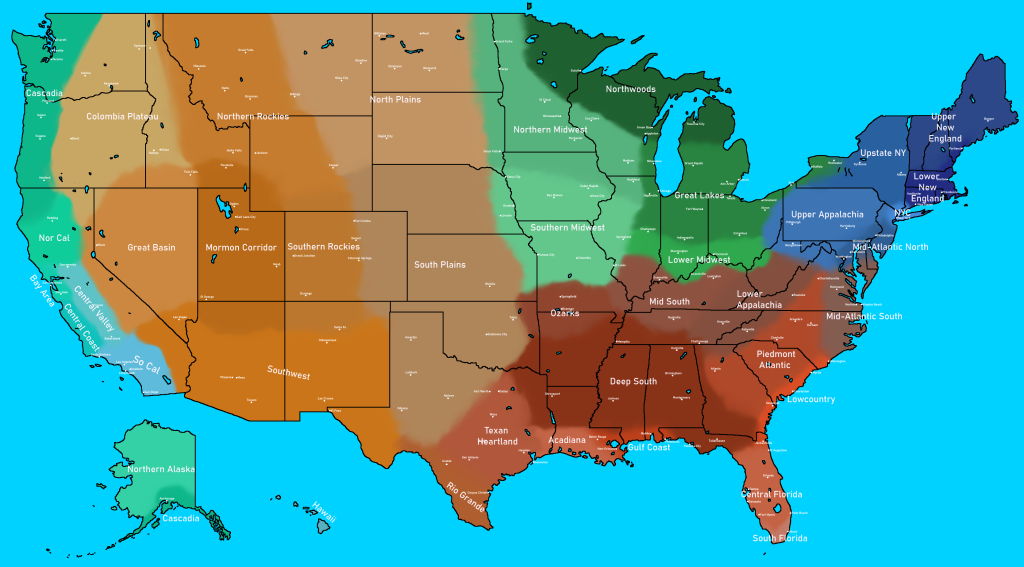 Cultural Regions Of The Usa (As Best As I Could Do) : R/Mapporn | Cultural Map of the USA