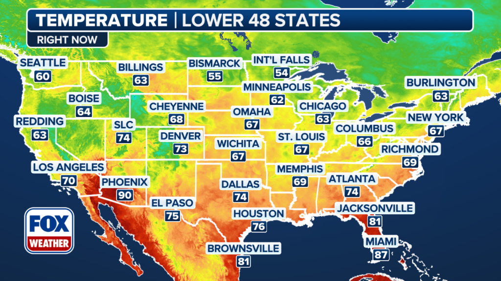 Current Temperatures Across The U.s. | Fox Weather | Current Temperature Map of USA