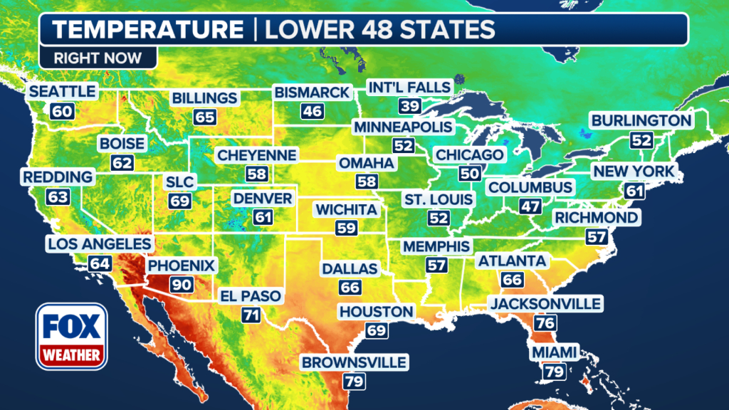 Current Temperatures Across The U.s. | Fox Weather | Temperature Map Of Usa Today