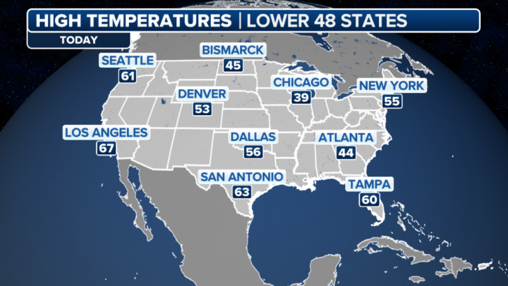 Temperature Map of USA Today